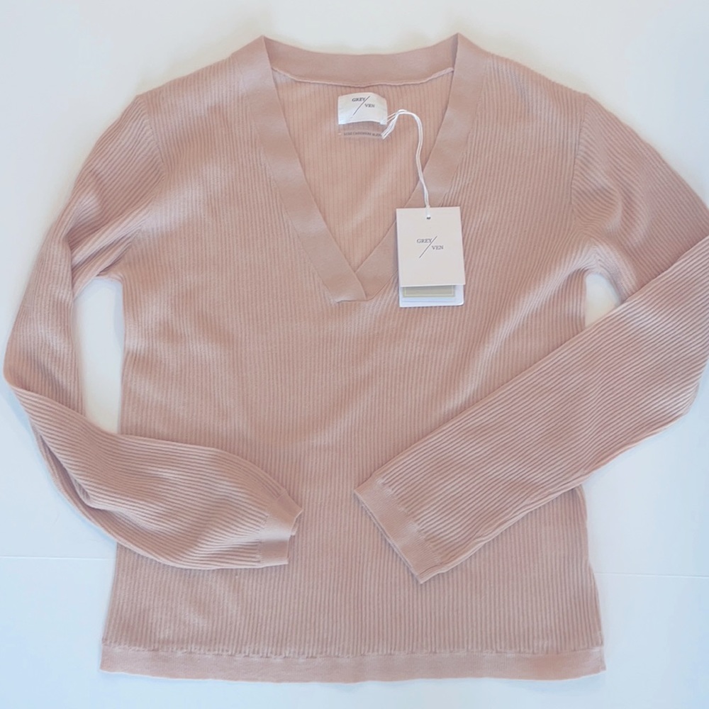 GREY VEN Haldane V Neck Luxe Cashmere Sweater M